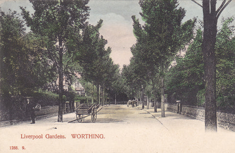Old postcard of Liverpool Gardens, Worthing in Sussex