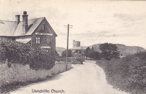 Pre WW1 postcard of Llandrillo Church nr Colwyn Bay in Denbighshire, shows the Ship Hotel Llandrillo