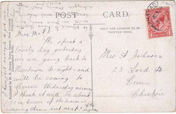 GOLF LINKS SHOWING CHURCH, LLANDRINDOD WELLS - 1921 POSTCARD (ref 3444/20/5)