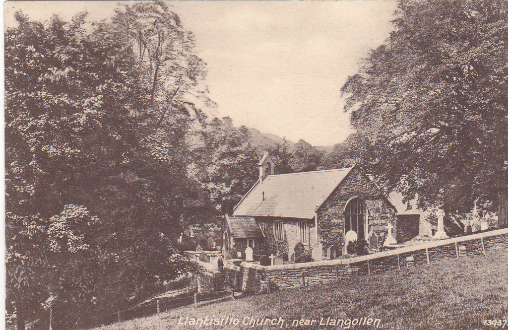 Old postcard of Llantisilio Church, Llangollen