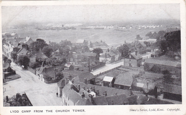 Old postcard of Lydd Camp from the Church Tower, in Kent, 1909 postcard