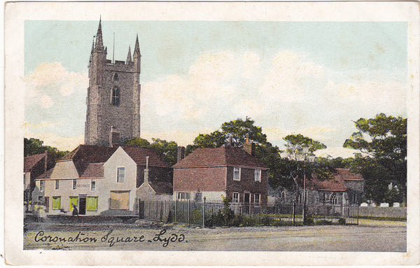 Old postcard of Coronation Square in Lydd, Kent