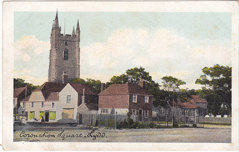 Old postcard of Coronation Square in Lydd, Kent