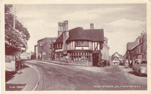 Old postcard of High Street, Milford on Sea, Hampshire