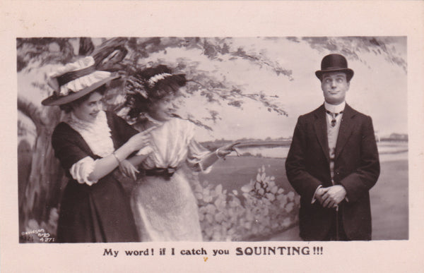 FOUR REAL PHOTO 'MY WORD' POSTCARDS POSTED 1908 (ref 1699)