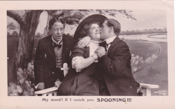 FOUR REAL PHOTO 'MY WORD' POSTCARDS POSTED 1908 (ref 1699)