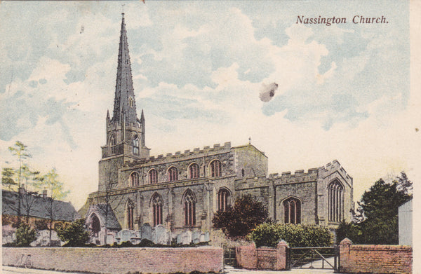 NASSINGTON CHURCH - 1905 NORTHAMPTONSHIRE POSTCARD (ref 1924/17)