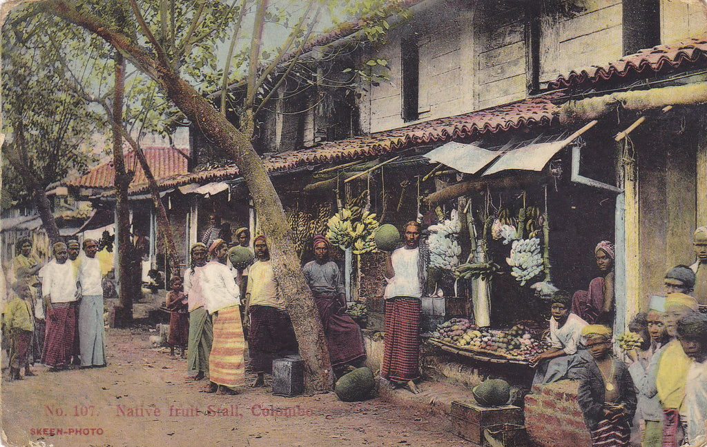Old postcard - Native Fruit Stall, Colombo during World War One