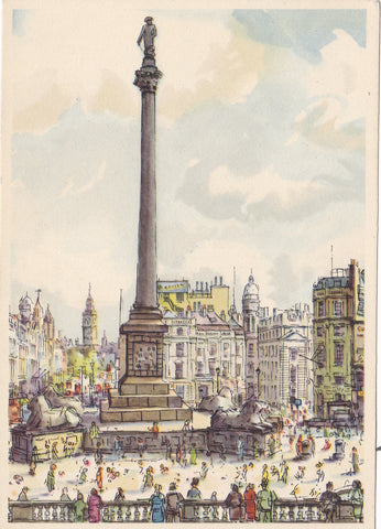 Nelson's Column, Trafalgar Square, modern size postcard from water colour drawing by Peter Collins