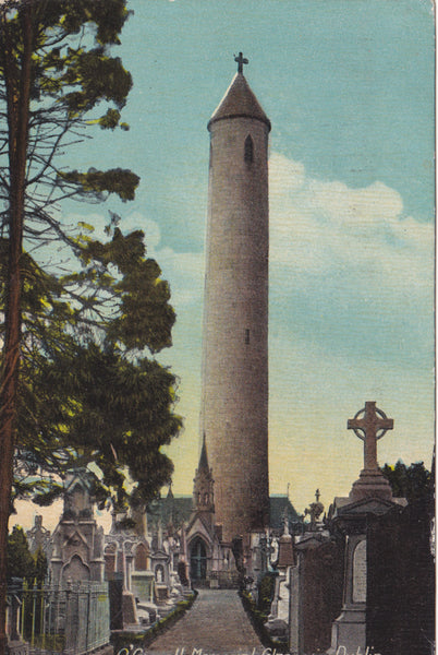 Old postcard of O'Connell Memorial, Dublin, Ireland