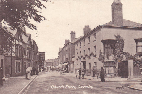 Old postcard of Church Street, Oswestry in Shropshire