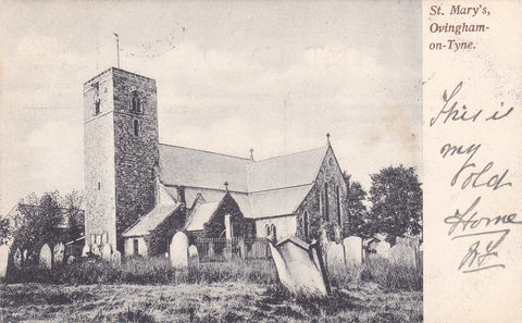 Pre 1918 postcard of St Mary's Church, Ovingham-on-Tyne in Northumberland