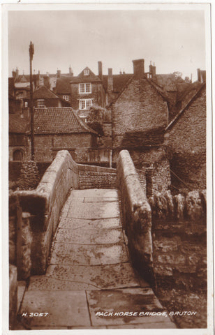 Real photo postcard of Pack Horse Bridge, Bruton in Somerset