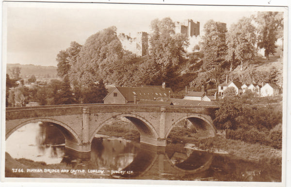 Old photo postcard of Pinham Bridge and Castle, Ludlow