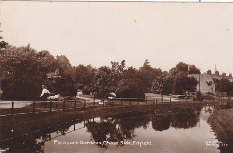 Old real photo postcard of Pleasure Gardens, Chase Side, Enfield