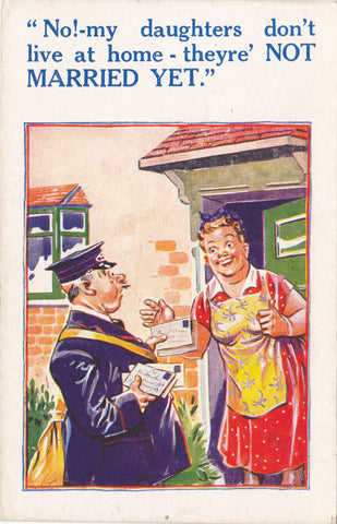 Old comic postcard featuring a postman