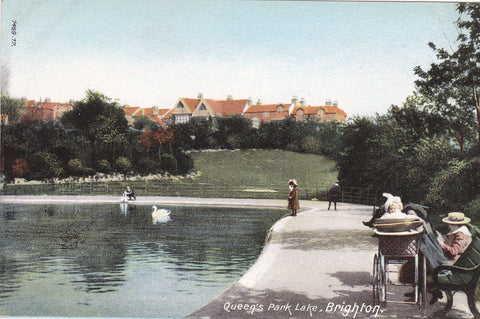 QUEEN'S PARK LAKE, BRIGHTON - PRE 1918 POSTCARD