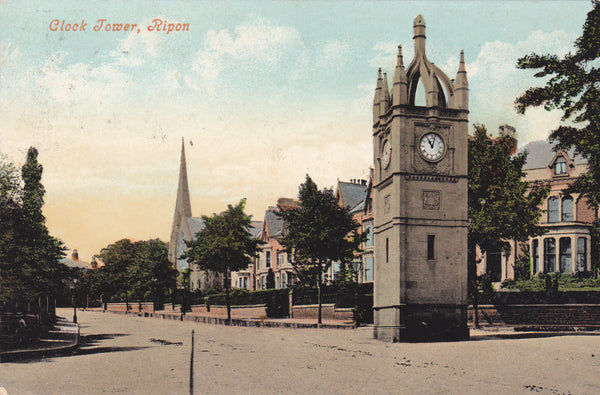 Clock Tower, Ripon, 1908 postcard with duplex postmark