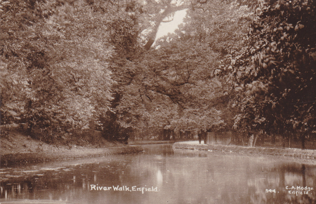 Real photo postcard of River Walk Enfield, Middlesex