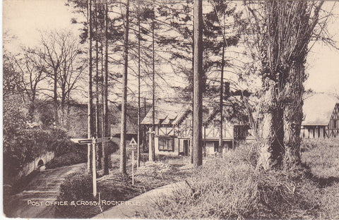 Old postcard of the Post Office & Cross, Rockfield, near Monmouth