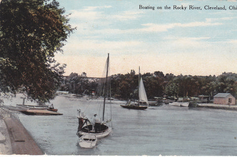 Old postcard of Boating on the Rocky River, Cleveland, Ohio