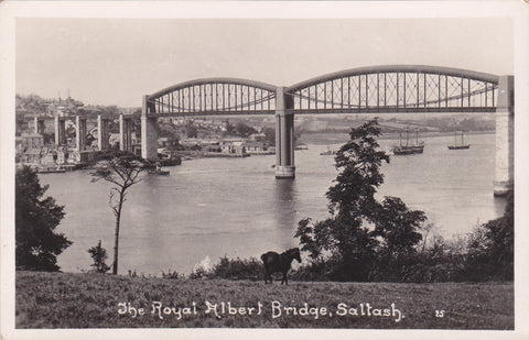 Real photo postcard of The Royal Albert Bridge, Saltash in Cornwall