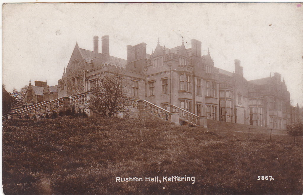 Old real photo postcard of Rushton Hall, Kettering
