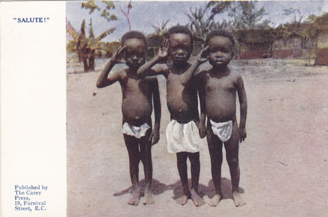 African children saluting - old postcard