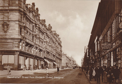 Old real photo postcard of Sauchiehall Street from Elmbank Street, Glasgow