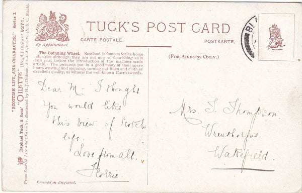THE SPINNING WHEEL, OLD TUCK POSTCARD - SCOTTISH LIFE & CHARACTER SERIES (ref 6529/20)