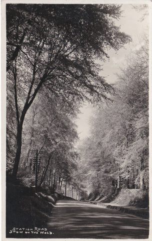 Old real photo postcard of Station Road, Stow on the Wold, Frank Packer