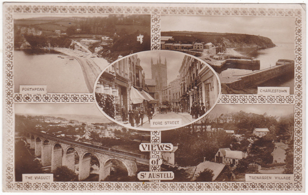 Views of St Austell, 1920s multiview real photo postcard