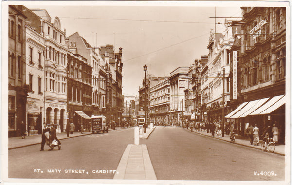 1950s real photo postcard of St Mary Street, Cardiff