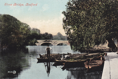 Old postcard of the Stone Bridge, Bedford