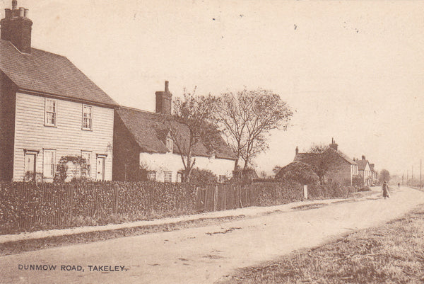 Old postcard of Dunmow Road, Takeley in Essex