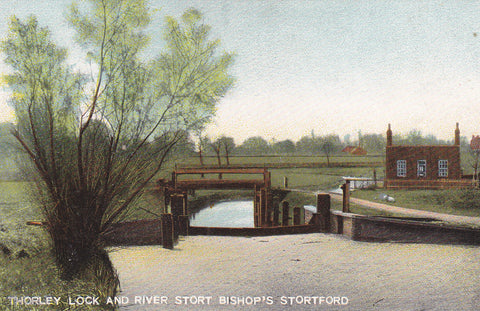 Old postcard of Thorley Lock, River Stort, Bishop's Stortford