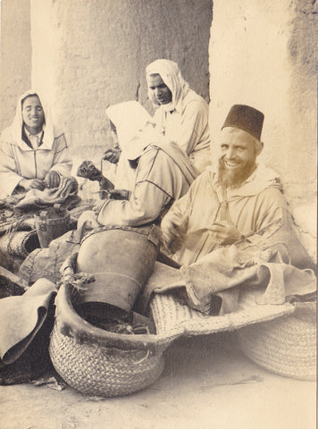 Modern size real photo postcard of TInghir, Artisans du Cuir in Morocco