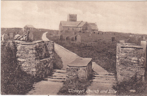 Tintagel Church and Stile, pre 1918 postcard from Cornwall