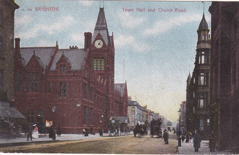 BRIGHTON - TOWN HALL & CHURCH ROAD - OLD POSTCARD (ref 6212/20/S)