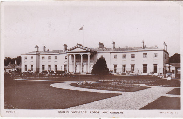 Real photo postcard of Vice Regal Lodge and Gardens, Dublin, 1911