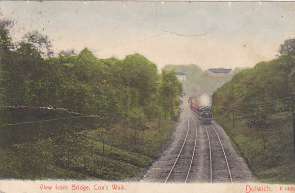 Old postcard entitled View from Bridge, Cox's Walk, Dulwich in London