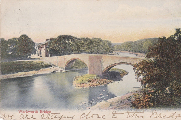 Old postcard of Warkworth Bridge, Northumberland