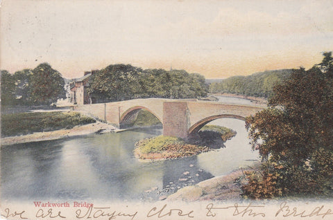 Old postcard of Warkworth Bridge, Northumberland