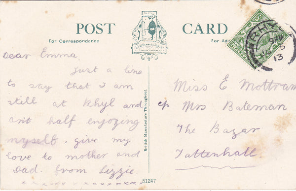 WATER CHUTE, RHYL - 1913 POSTCARD (ref 6645/20)