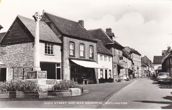 Real photo postcard of High Street and War Memorial, Watlington, Oxfordshire