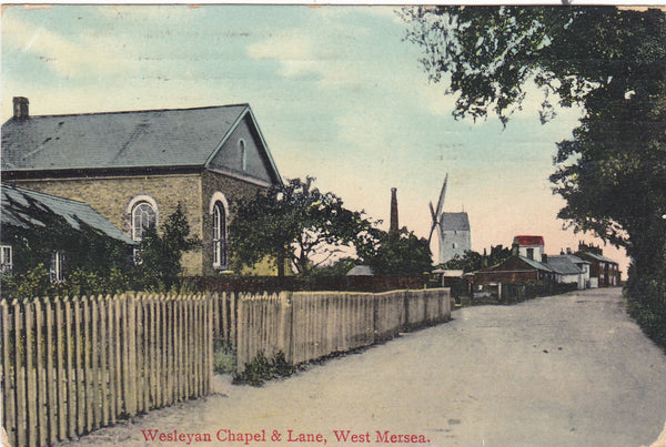 WESLEYAN CHAPEL & LANE, WEST MERSEA - 1908 ESSEX POSTCARD