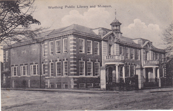 Old postcard of Worthing Library and Museum in Sussex